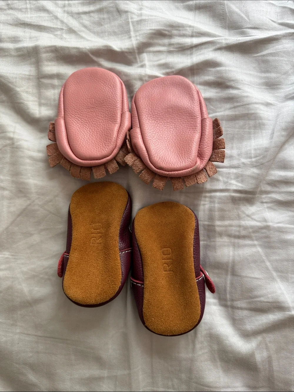 Kids Soft Leather Moccasin & Mary Jane Shoe Set - Pink and Wine